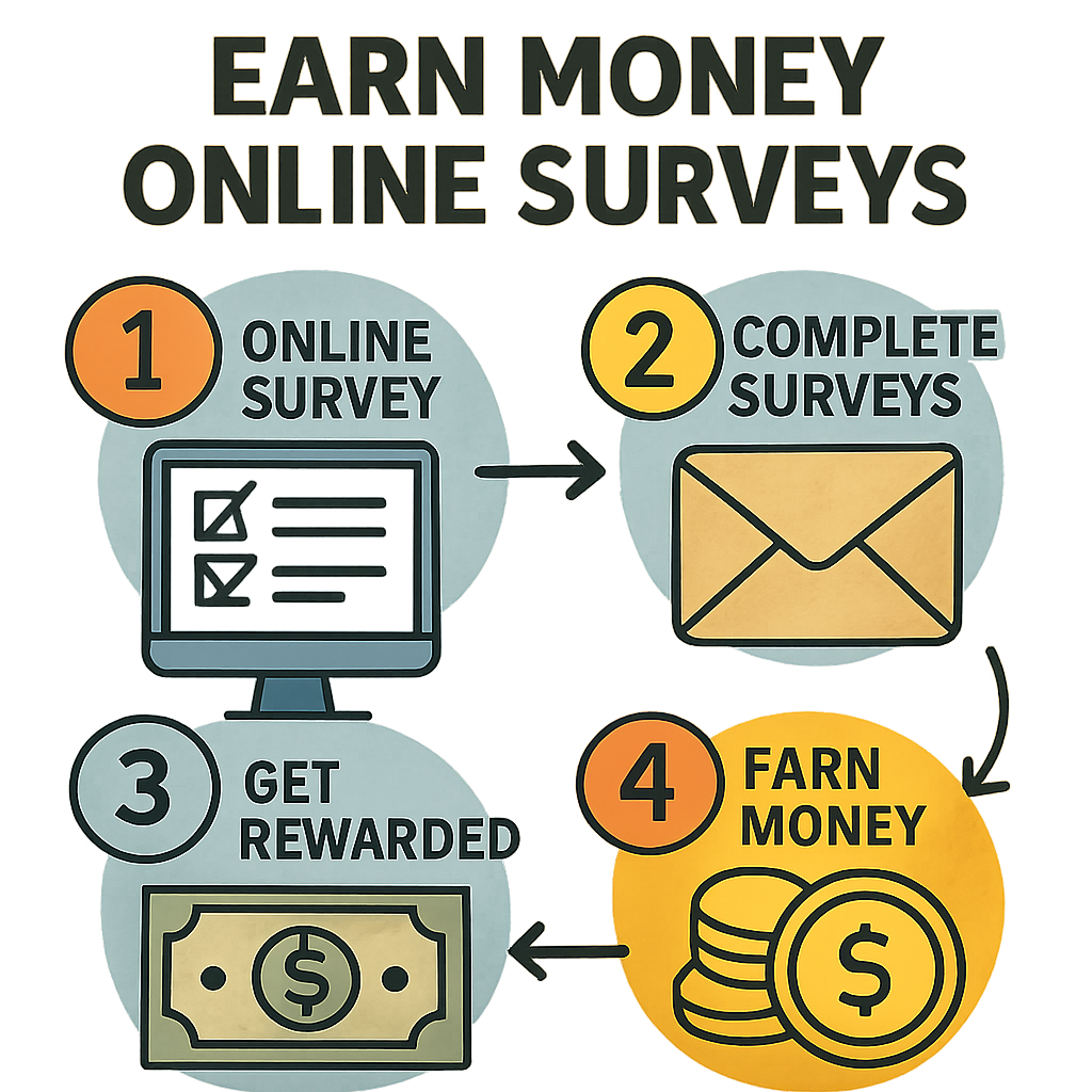 Infographic showing the process of earning through online surveys